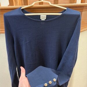 Chico's Navy Crewneck Sweater with Button Accents